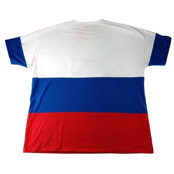 Black Pyramid Sport TShirt Mens XXXL White Blue Red Color Block Flag Patch - Picture 3 of 8